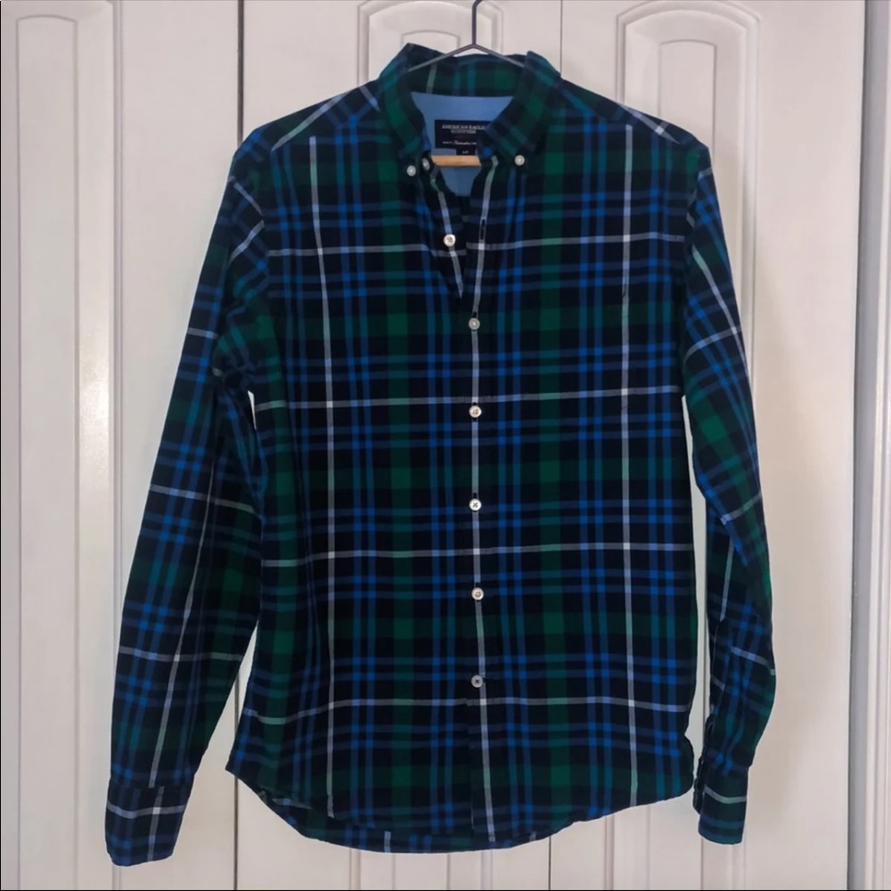 🦅 American Eagle Plaid Button-Down Shirt Men's S